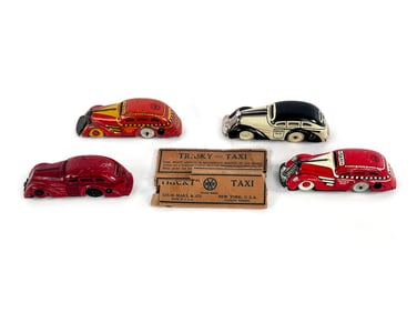 4 Marx Tin Windup Tricky Taxi & Tricky Fire Chief w/Box