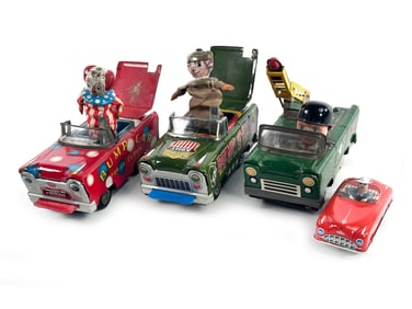 Japanese Tin Friction Bump Cars with Pop Up Clown & Soldier & Toyo Army Vehicle (3)