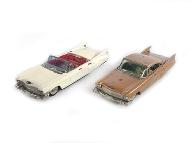 Bandai Tin Friction Tan Hardtop & White Convertible Cadillacs