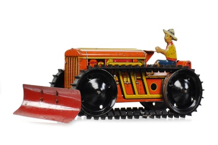 Marx Tin Litho Windup Caterpillar Tractor Bulldozer Working