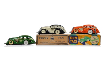 3 1930s Marx Tricky Taxis Boxed and Loose