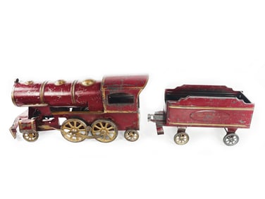 Early 1900s Schieble Pressed Steel 2-4-2 Steel Engine and Tender