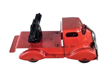 1930s Tri-ang Lorry Flatbed Truck with Rocket Launcher Pressed Steel