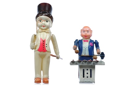 2 Japanese Celluloid Masudaya Xylophone Player & SK Monocle Gentleman