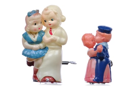 (2) Masudaya Celluloid Windup Ice Skaters & Dancing Couple Japan