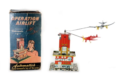 Automatic Toy Company Tin Litho Wind Up Operation Airlift Boxed