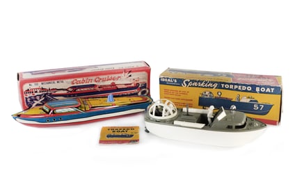 Lot of 2 Boats T. Cohn Cabin Cruiser 100 and Ideal’s Sparking Torpedo Boat 4024 Boxed