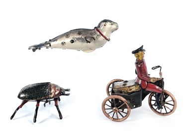 Lehmann Lot of 3 Tin Windups with Seal, Cycle, and Beetle