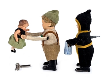 Schuco Beer Stein Drinker and Man Holding Child Tin Windups