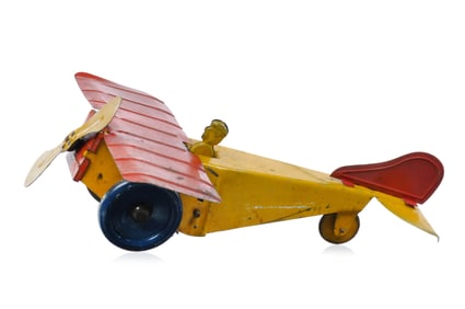 Girard Tin Litho Windup Airplane Red and Yellow