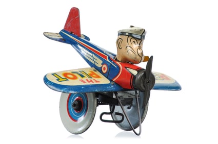 Marx Tin Litho Windup Popeye the Pilot Eccentric Airplane