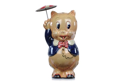 Marx Tin Litho Windup Porky Pig with Umbrella