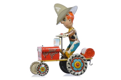 Unique Art Tin Litho Windup Yipee-I-Aaay Rodeo Joe in Tan Hat