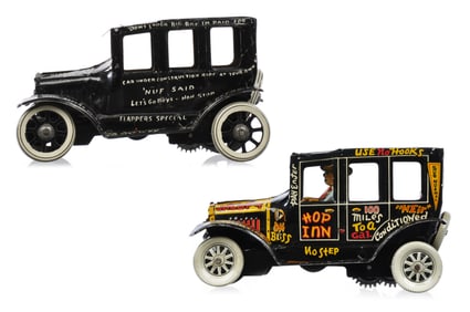 Marx Old Jalopy and Strauss Leaping Lena Tin Litho Windup Cars