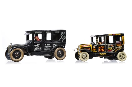 Marx Old Jalopy and Strauss Leaping Lena Tin Litho Windup Cars