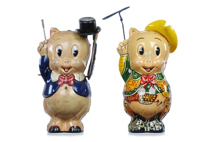 Marx Tin Litho Windup Porky Pig Cowboy & Top Hat Porky