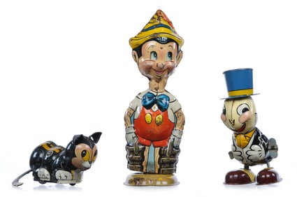 Linemar/Marx Disney Pinocchio, Figaro & Jiminy Cricket Windup Set