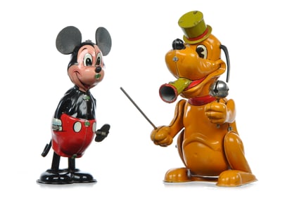 Linemar Whirling Tail Mickey & Pluto the Drum Major Tin Windups Working
