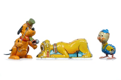 (3) Linemar/Marx Disney Wise Pluto, Pluto Drum Major, & Little Pig Windups