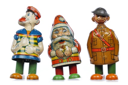 (3) Chein Santa, Barnacle Bill, and Doughboy Tin Windup Walkers