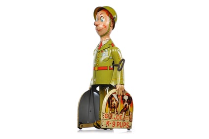 Unique Art Tin Litho Windup G.I. Joe and His K-9 Pups