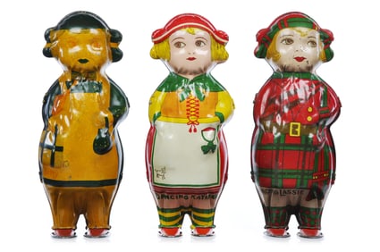 (3) Lindstrom Dancing Dolls Betty, Lassie, and Katinka Tin Windups