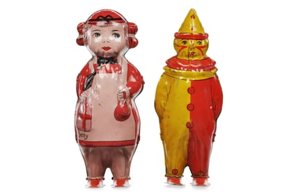 Lindstrom Johnny Clown & Pink Betty Dancing Doll Tin Windups
