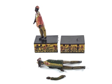 (2) Marx Somstepa Jigger Tin Windups w/Dapper Dan Figure
