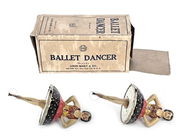 (2) 1950s Marx Tin Litho Ballet Dancers with a Box