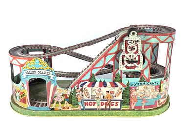 Chein Roller Coaster Tin Litho Windup w/2 Cars