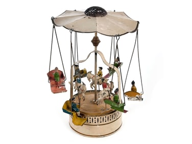 Iconic Gunthermann Tin Windup Carousel with Goats and Riders