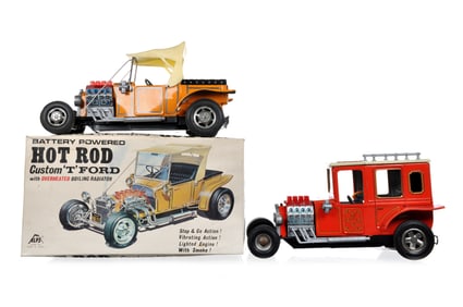 1960s Alps Batt. Op. Hot Rod Custom T Ford Toy & 1960s Alps Hot Rod Limo