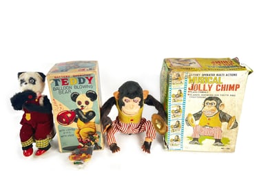Yamani Musical Jolly Chimp w/Box & 1950s Alps Balloon Panda w/Box Batt. Op.