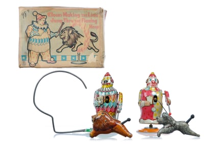 (2) TPS Windup Clown, Hoop, and Lion Boxed & Loose Clown and Dog