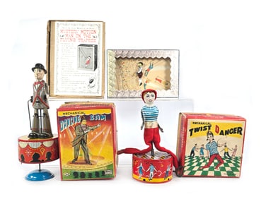Dancing Sam, Twist Dancer, and Trapeze Tin Windup Lot of 3