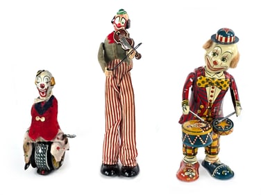 Creepy Fun Clown Lot of 3 Tin Toys