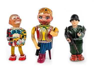 Pirate, Clown, Army Man Tin Toy Lot of 3