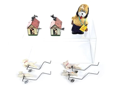 Kennel and Dog Lot of 3 Toys, Windup Tin and Celluloid