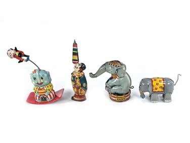 Circus and Elephant Lot of 4 Tin Windup Toys