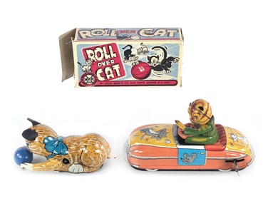 Marx Boxed Roll Over Cat and Windup Cat Car
