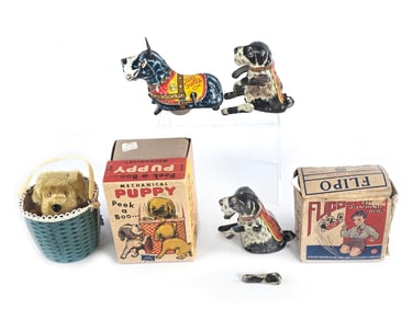 Scotty, Flippo, Puppy Lot of 5 Tin Windup Toys