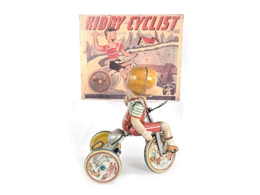 1930 Unique Art Kiddy Cyclist Boxed Tin Windup