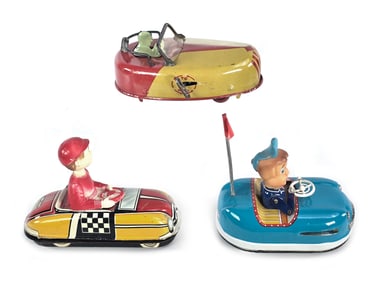 3 Tin Litho Bumper Car Toys Marx, Buffalo Toys, KO