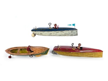 3 Lindstrom & Strauss Tin Litho Windup Boats