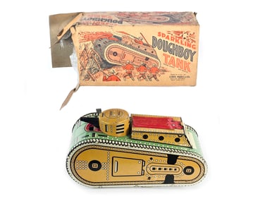 Marx Sparkling Doughboy Tank Boxed Tin Windup Toy