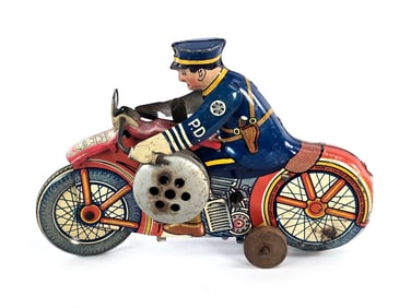Marx Motorcycle Cop with Siren Tin Windup Toy