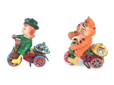 Marx Tiger and Leprechaun Tricycles Tin Windup Toys