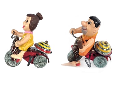 Marx Flintstones Wilma & Fred Tricycles Tin Windups