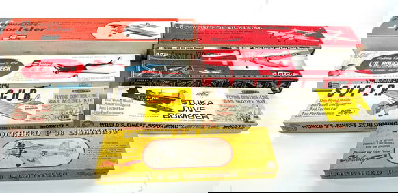 7 Models Ringmaster Sportster/L'il Roughneck/(2) Lockheed P-38/Cessna 170/Stuka Bomber/Super Cub