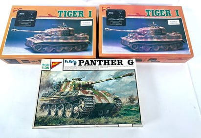 3 RC Model Tanks, Pz KpfwV Panther G Tank/(2) Tiger I Tanks
